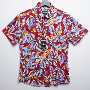 Barabas Red Floral Shirt M Linen Cotton Hawaiian Tropical NWT‎